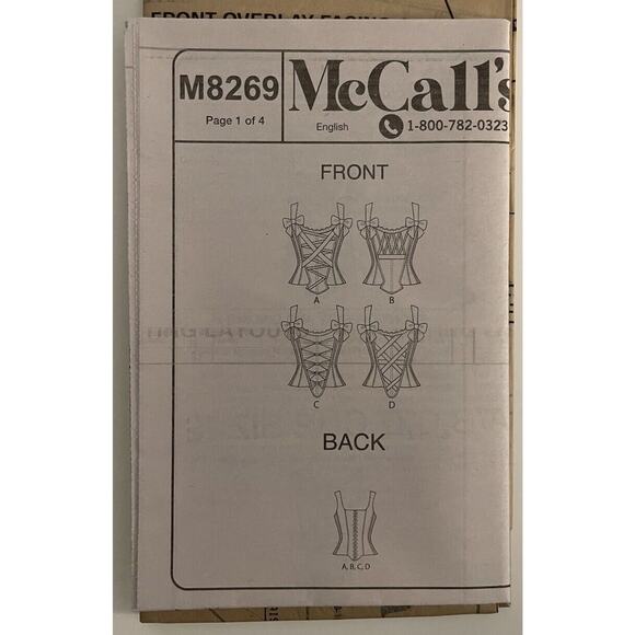 McCall's Sewing Pattern Corsets 4 Variations Misses Sizes 6-14 NEW/UNCUT M8269 - Picture 4 of 4